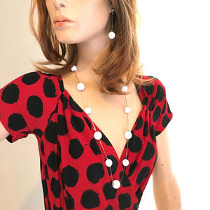 1970s Floating White Ball Bead Necklace & Earrings